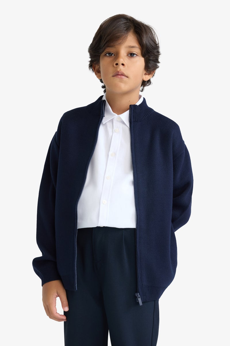 DeFacto Blue Boy Boy Navy Basic Zip-Up Cardigan Casual - Image 4